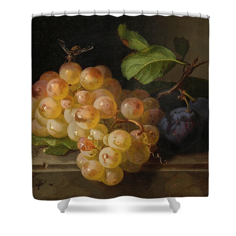 Andreas Lach Shower Curtain featuring the painting Fruit Still Life with Bee by Andreas Lach