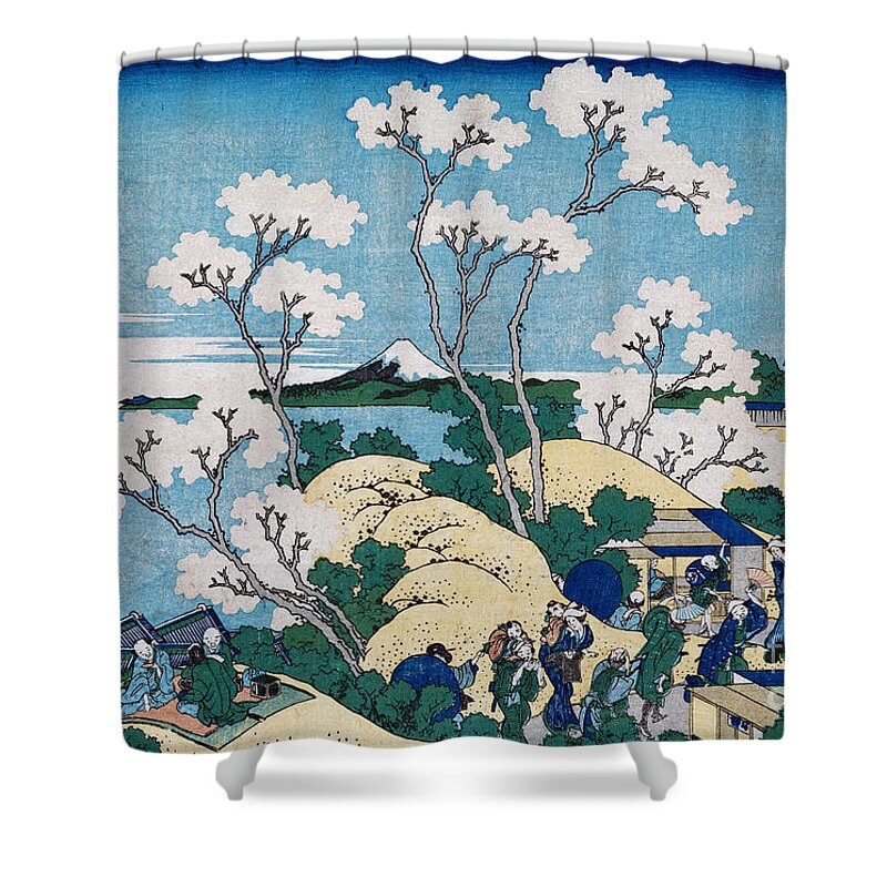 Hokusai Shower Curtain featuring the painting Fuji from Gotenyama at Shinagawa on the Tokaido by Hokusai by Hokusai