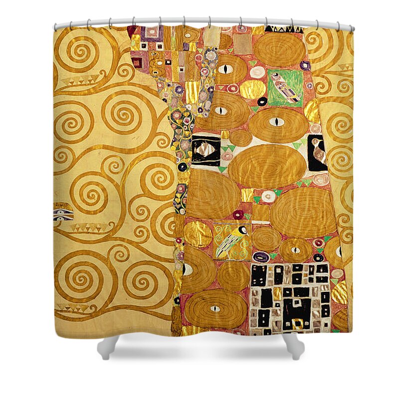 Fulfilment Shower Curtain featuring the painting Fulfilment Stoclet Frieze by Gustav Klimt