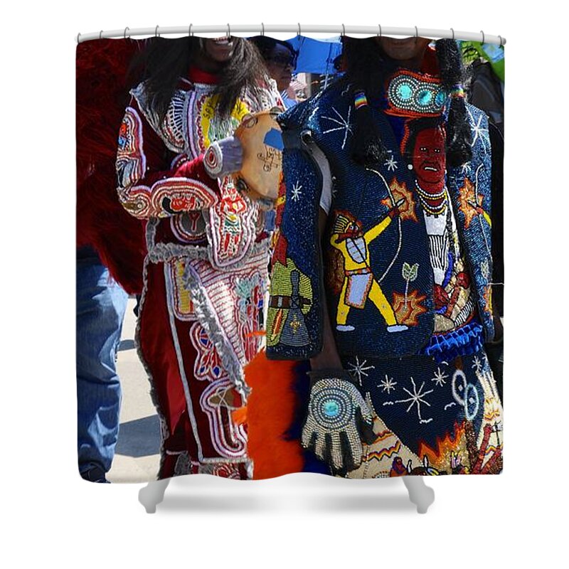 Mardi Gras Indians Shower Curtain featuring the photograph Full Costume by Christina McKinney
