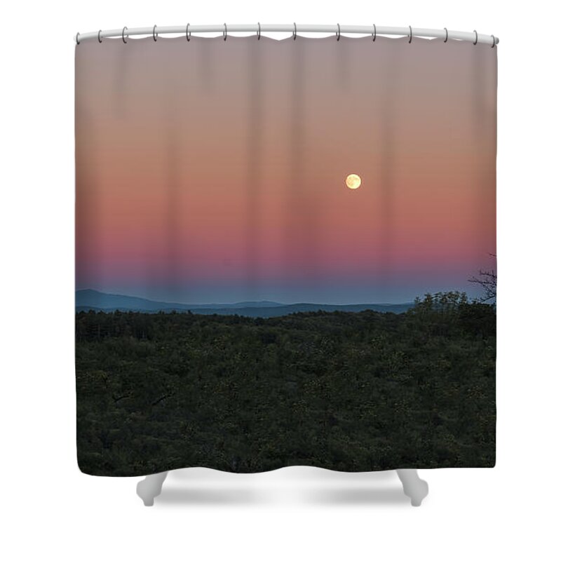 Sunset Lake Road West Brattleboro Vermont Shower Curtain featuring the photograph Full Moon Horizon by Tom Singleton