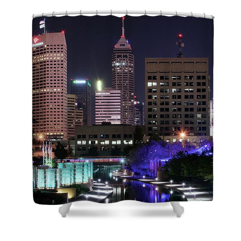 Indianapolis Shower Curtain featuring the photograph Full Moon in the Heart of Indy by Frozen in Time Fine Art Photography