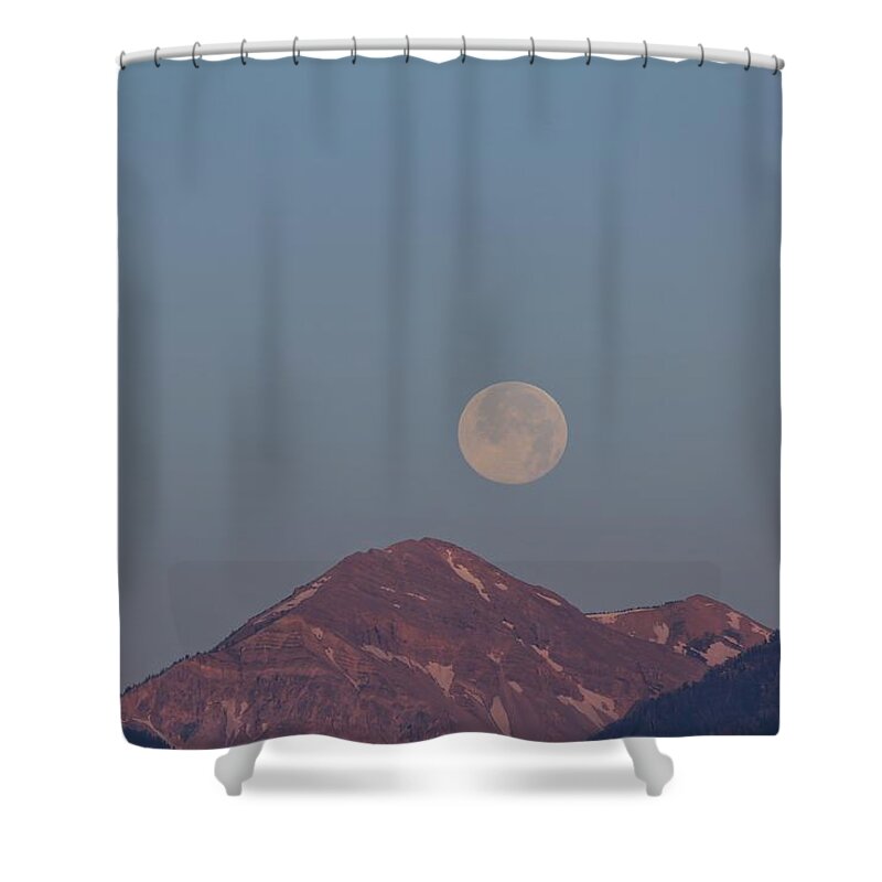 Photosbymch Shower Curtain featuring the photograph Full Moon over the Tetons by M C Hood
