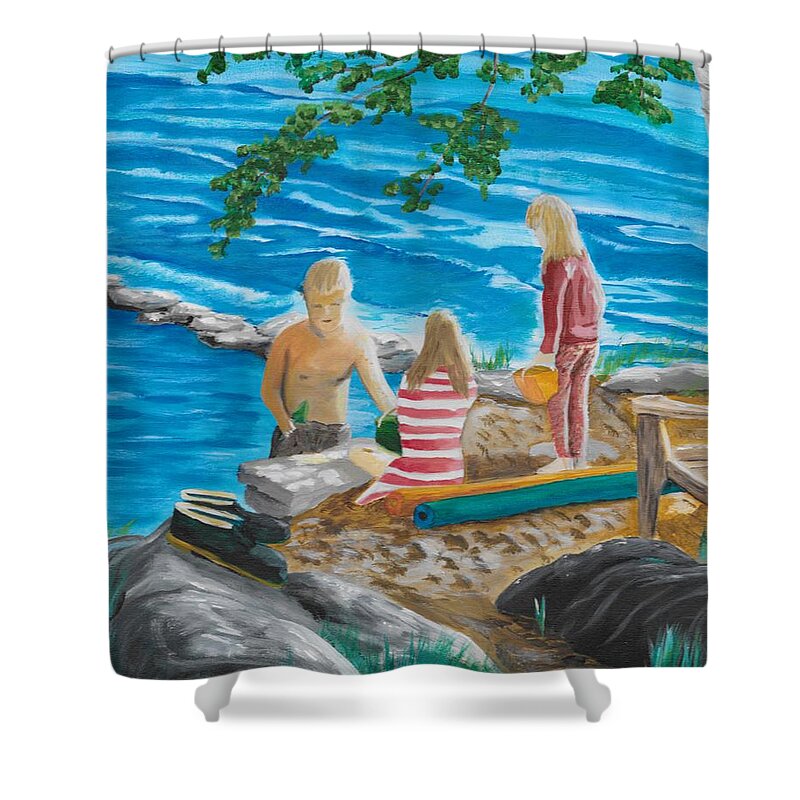 Beach Shower Curtain featuring the painting Fun at the Beach by David Bigelow