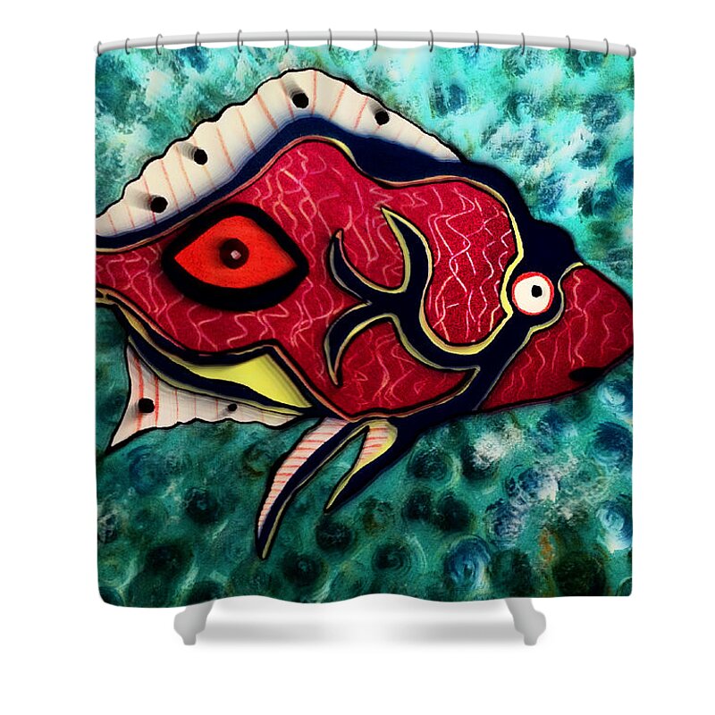 Fish Shower Curtain featuring the mixed media Funky Fish 2 by Tracy McDurmon