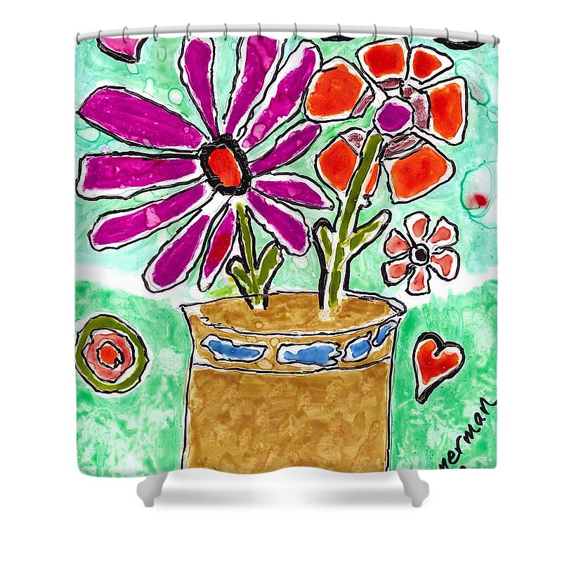 Watercolor Shower Curtain featuring the painting Funky Flowers by Susan Schanerman