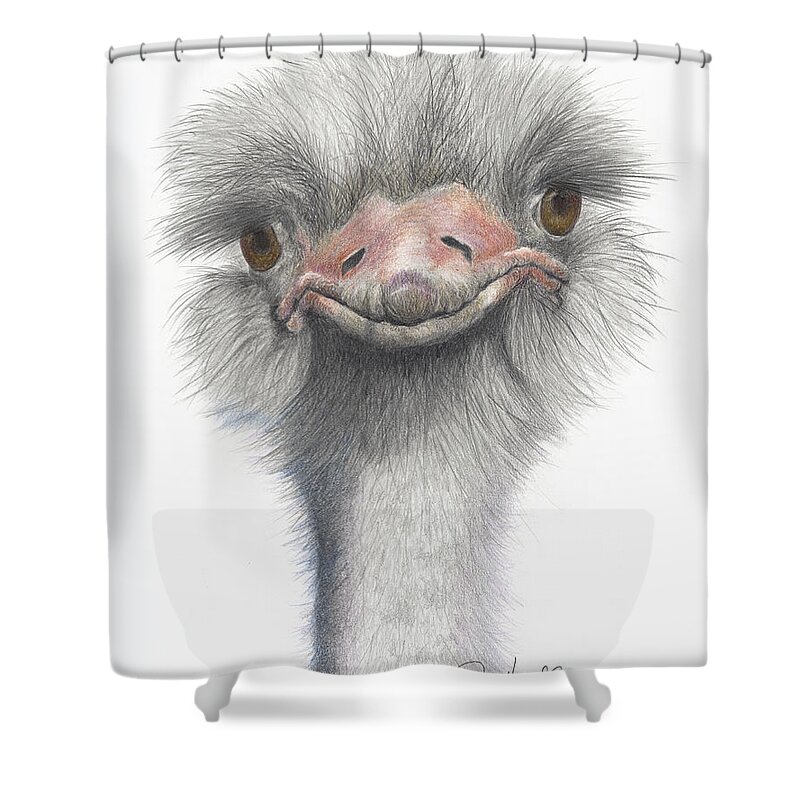 Osterich Shower Curtain featuring the drawing Funny Face by Phyllis Howard