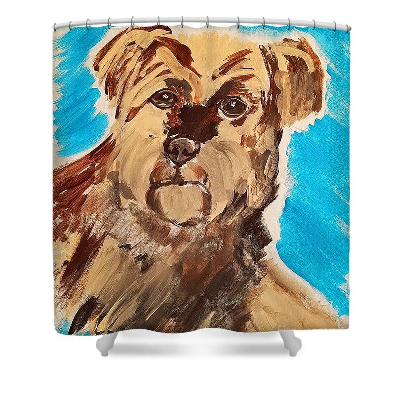 Dog Shower Curtain featuring the painting Fuzzy Boy by Ania M Milo