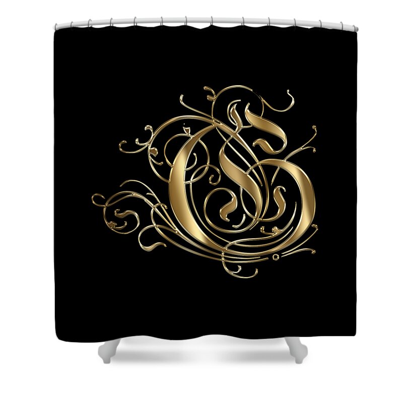 Gold Letter G Shower Curtain featuring the painting G Ornamental Letter Gold Typography by Georgeta Blanaru
