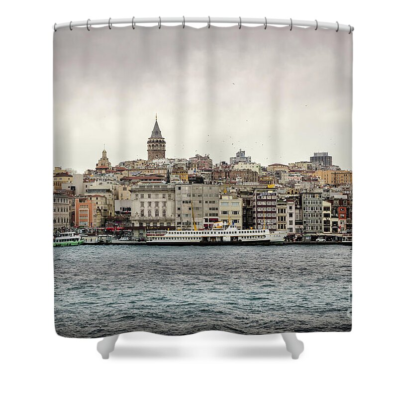 Skyline Shower Curtain featuring the photograph Galata Tower, Istanbul by Perry Rodriguez