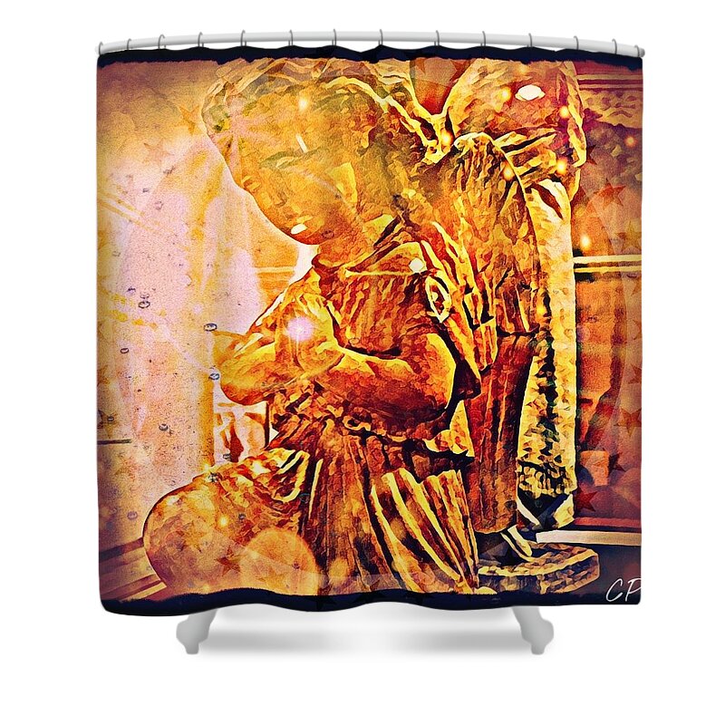 Angel Shower Curtain featuring the mixed media Gallery Angel by Christine Paris