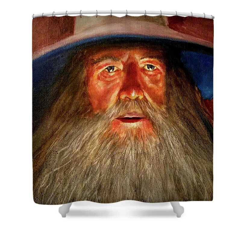 Wizard Gandalf Lord Of The Rings Middle Earth Tolkien Shower Curtain featuring the painting Gandalf by Murry Whiteman