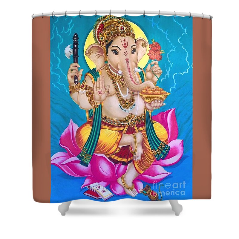 Ganesha Shower Curtain featuring the drawing Ganesha by Sukanya Ramanathan
