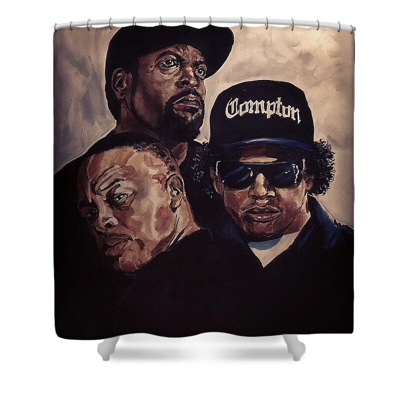 Portrait Shower Curtain featuring the painting Gangsta Trinity by Joel Tesch