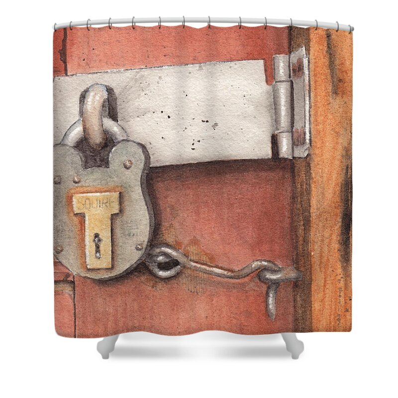 Lock Shower Curtain featuring the painting Garage Lock Number Four by Ken Powers