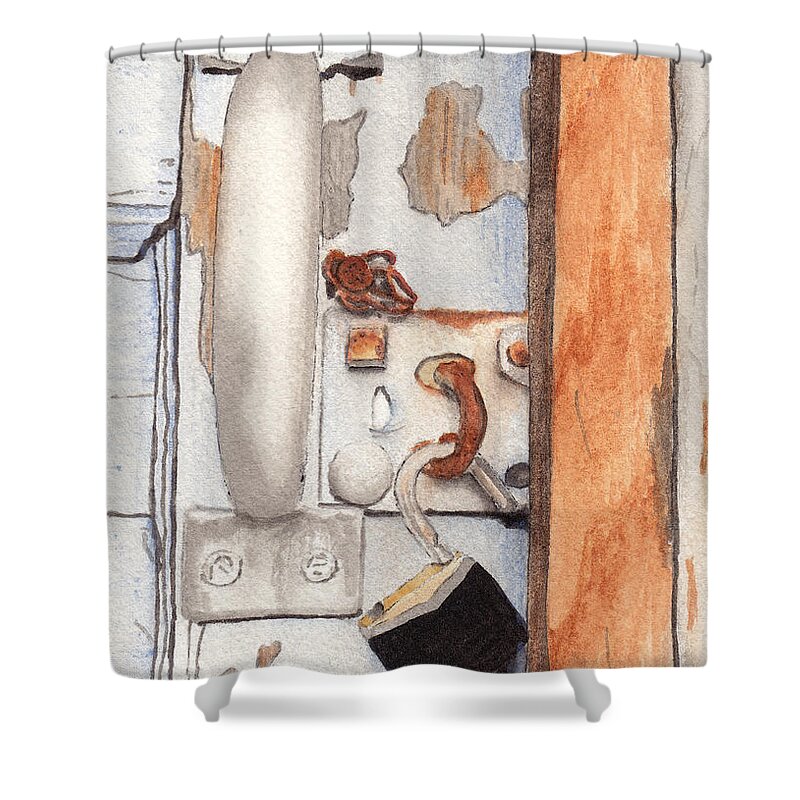 Lock Shower Curtain featuring the painting Garage Lock Number Three by Ken Powers