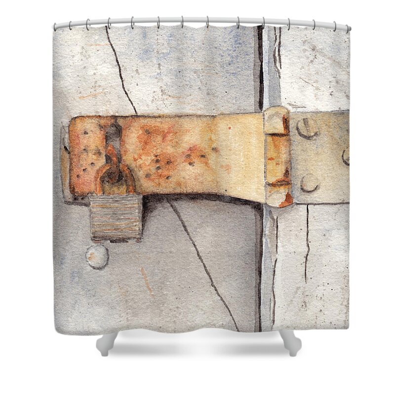 Lock Shower Curtain featuring the painting Garage Lock Number Two by Ken Powers