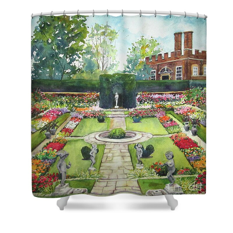 Hampton Court Palace Shower Curtain featuring the painting Garden at Hampton Court Palace by Susan Herbst