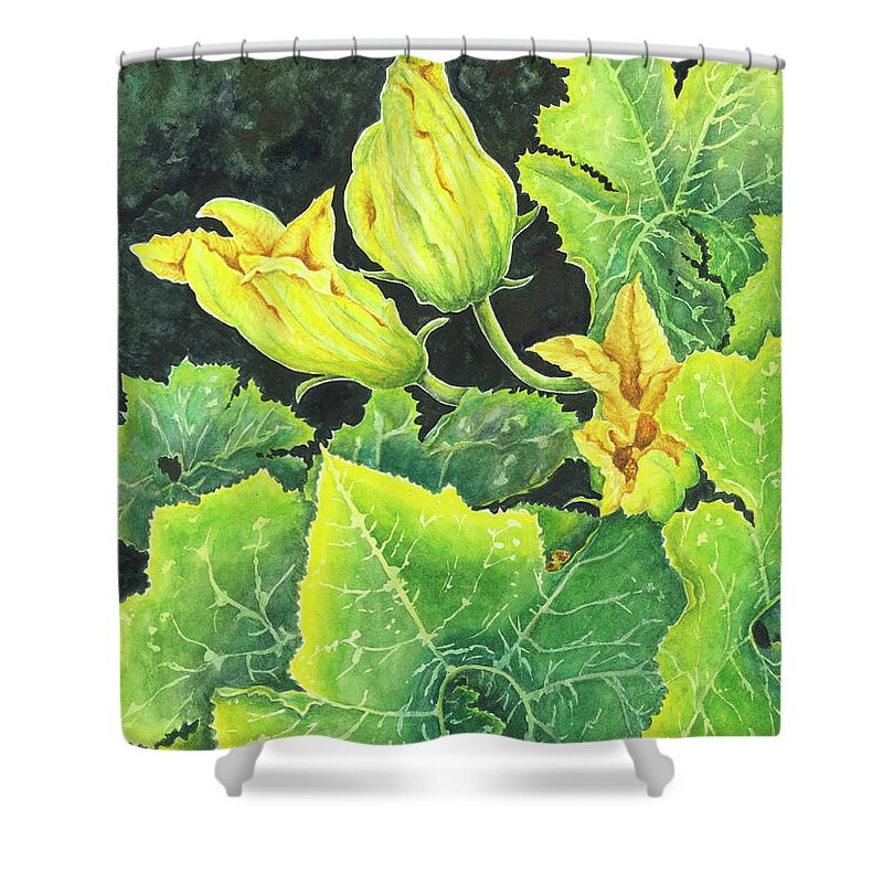 Zucchini Shower Curtain featuring the painting Garden Glow by Lori Taylor