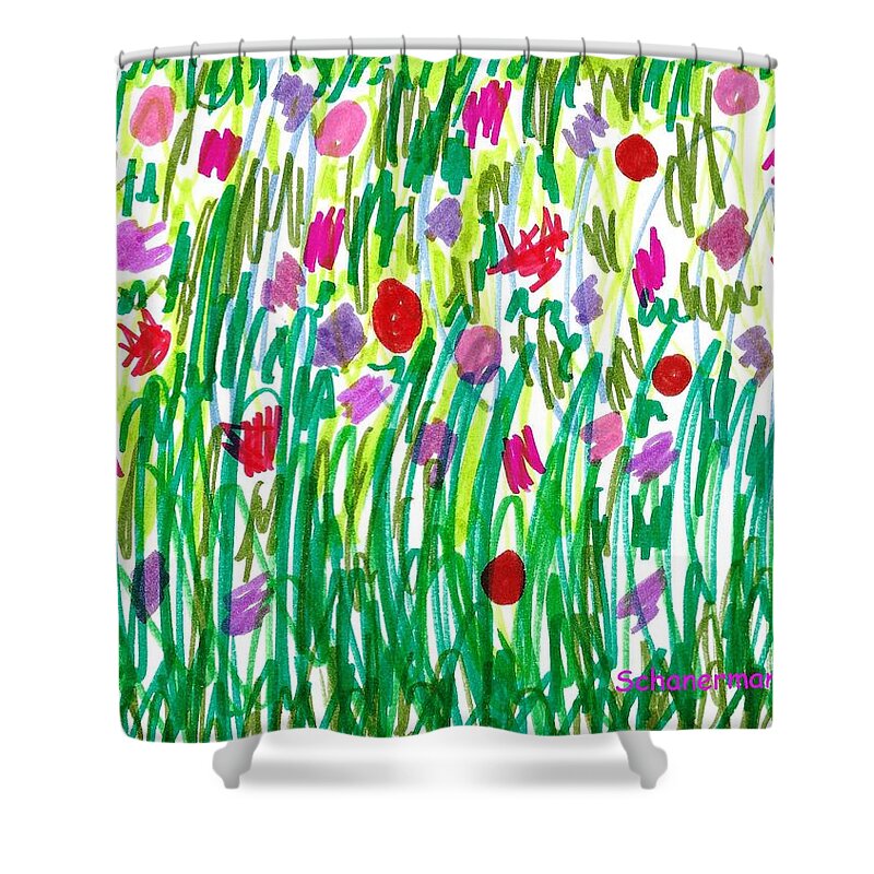 Doodle Art Shower Curtain featuring the drawing Garden of Flowers by Susan Schanerman