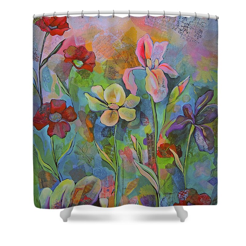 Garden Shower Curtain featuring the painting Garden of Intention - Triptych Center Panel by Shadia Derbyshire