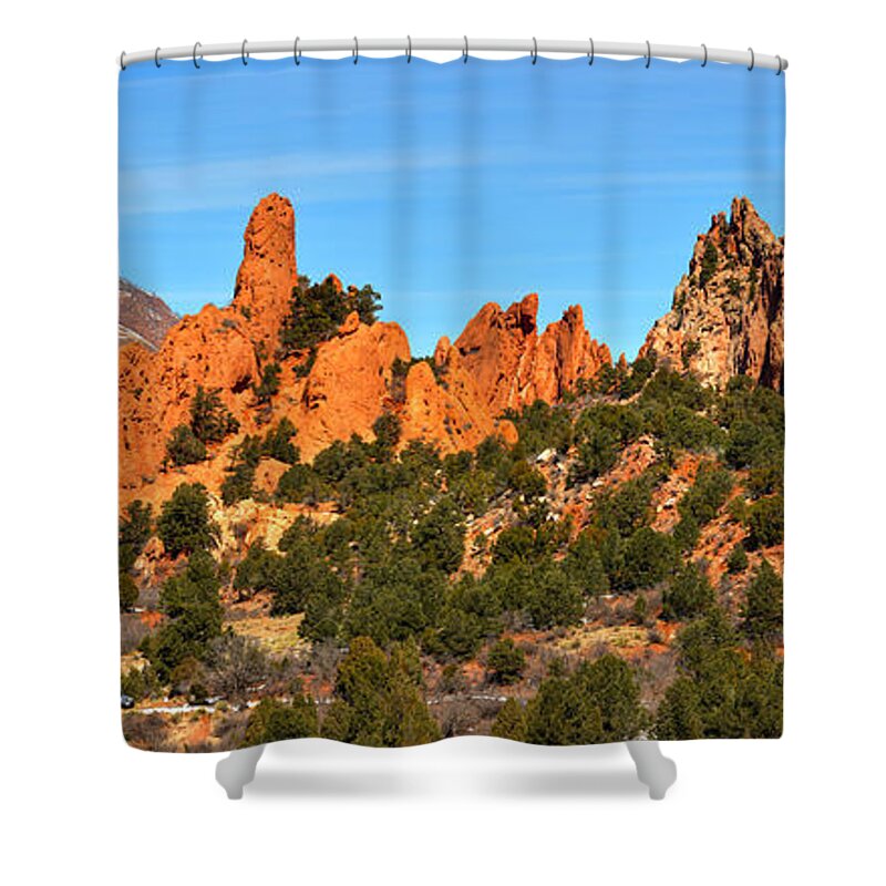 Garden Of The Gods High Point Shower Curtain featuring the photograph Garden Of the Gods High Point Panorama by Adam Jewell