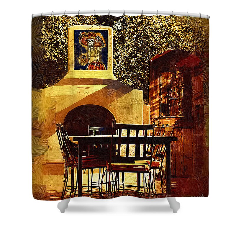 Outdoor Shower Curtain featuring the digital art Garden Table by Kirt Tisdale