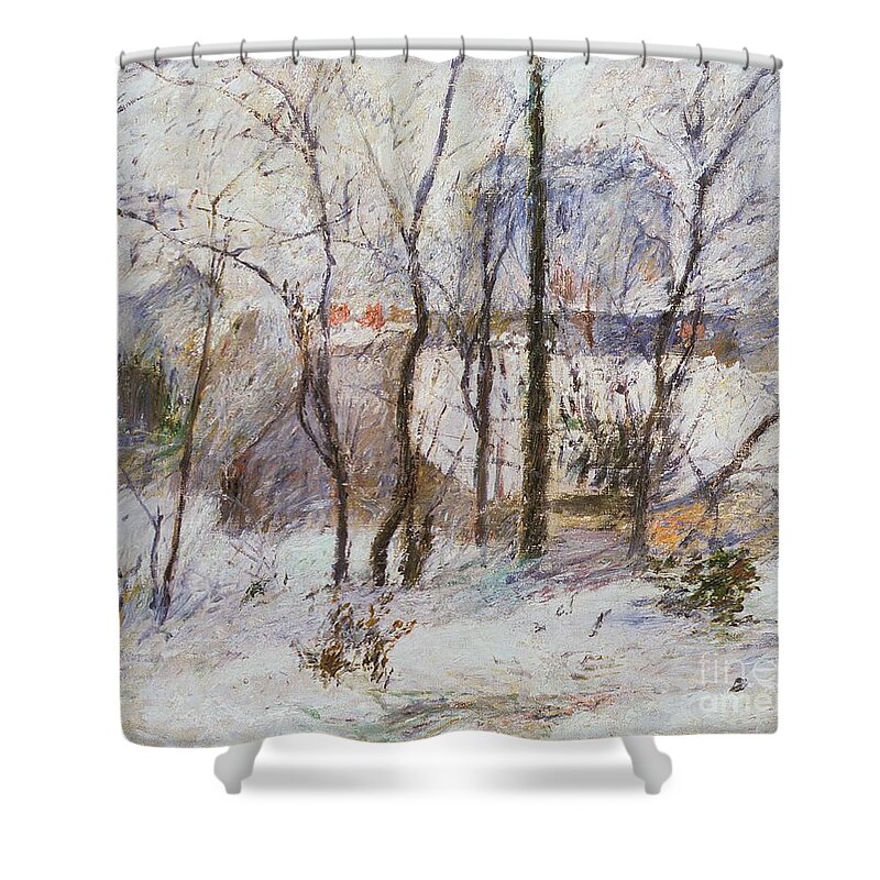 Garden Under Snow Shower Curtain featuring the painting Garden under Snow by Paul Gauguin
