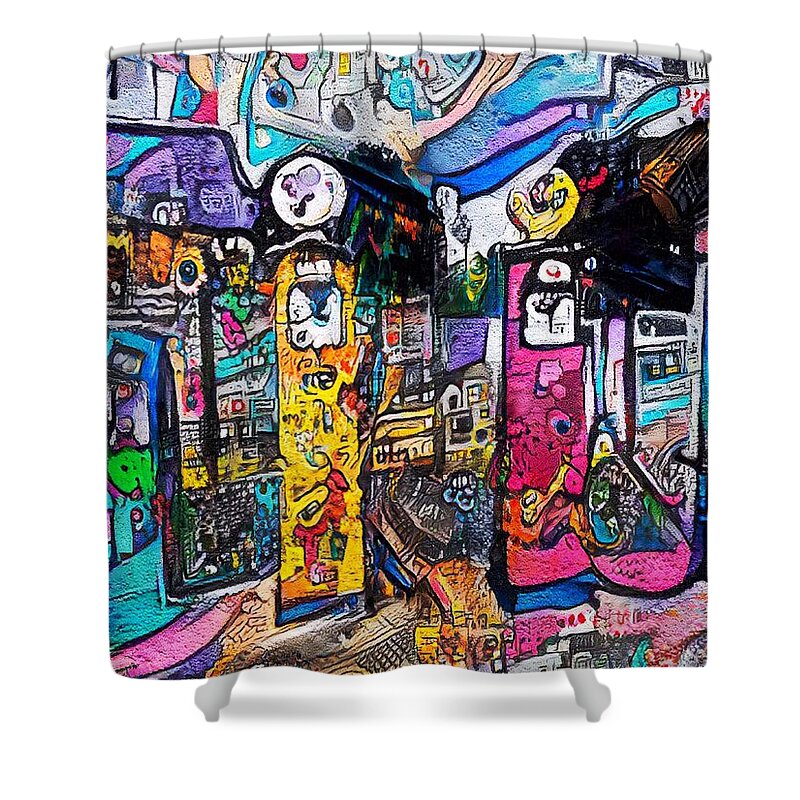 Gas Station Shower Curtain featuring the digital art Gas Station by Mark Taylor