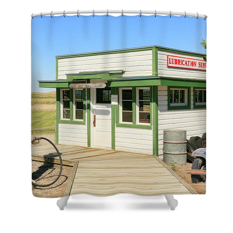 Gas Station Shower Curtain featuring the photograph Gas Station by Steve McKinzie