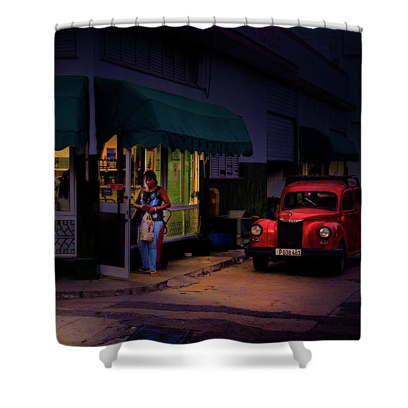 Gasolinera Linea Y Calle E Havana Cuba. Photography By Charles Harden Shower Curtain featuring the photograph Gasolinera Linea y Calle E Havana Cuba by Charles Harden
