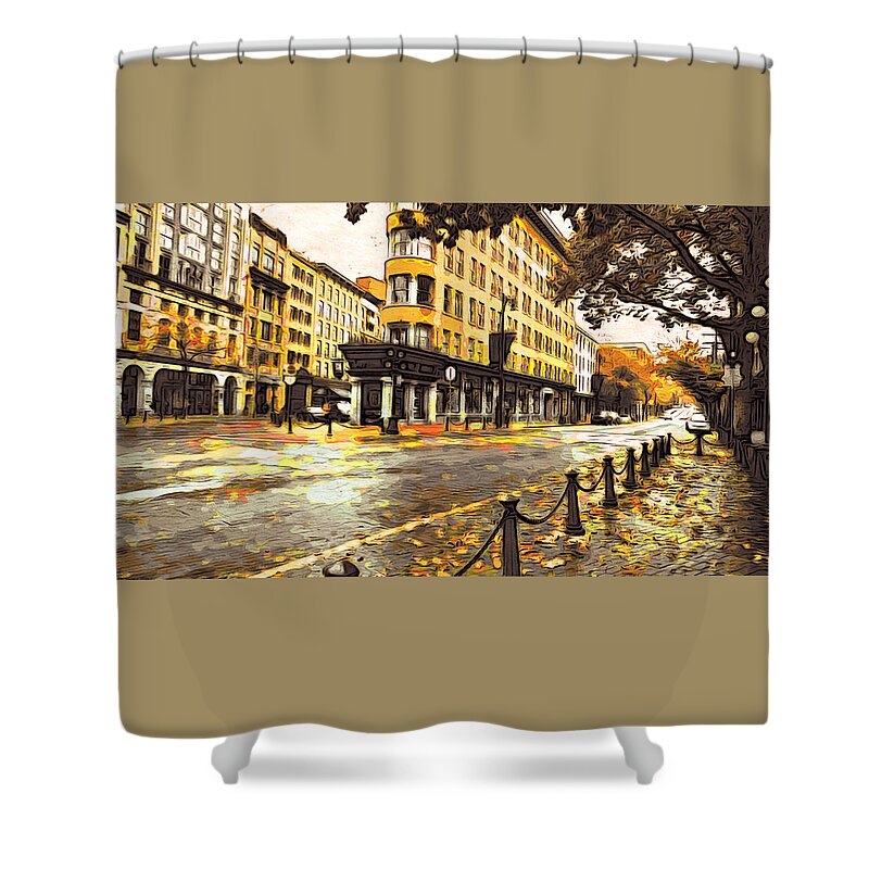 Architecture Shower Curtain featuring the digital art Gastown by Cameron Wood