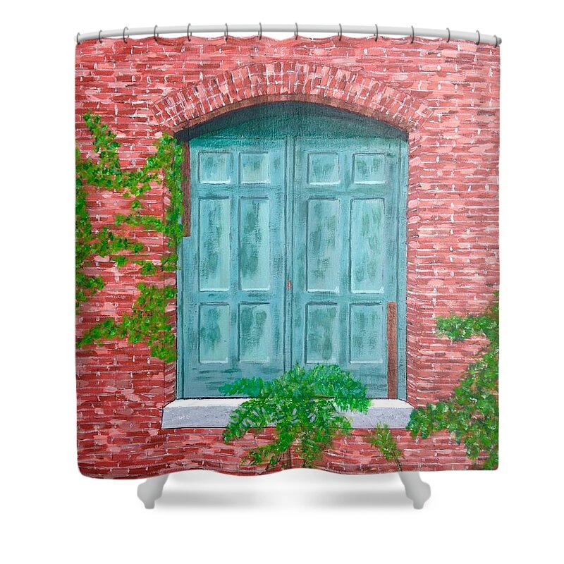 Old Mill Brick Building Shower Curtain featuring the painting Gateway to the Past by Cynthia Morgan