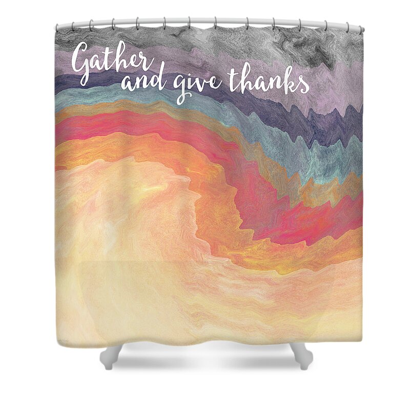 Harvest Shower Curtain featuring the mixed media Gather and Give Thanks- Abstract Art by Linda Woods by Linda Woods