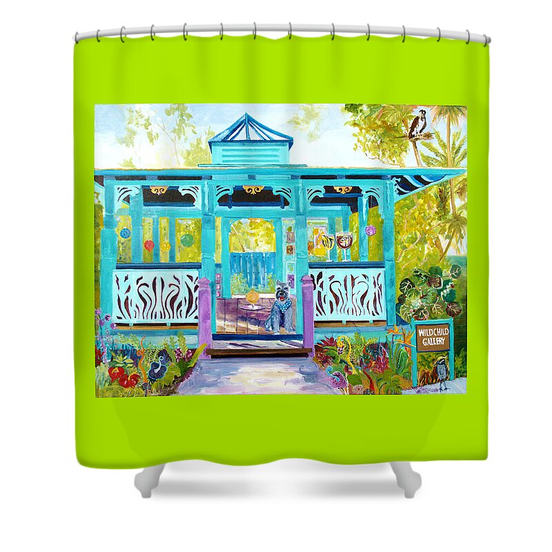 Wild Child Gallery Shower Curtain featuring the painting Gazebo Greeters at Wild Child by Linda Kegley
