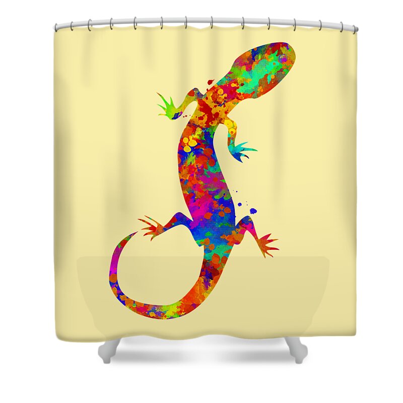 Gecko Shower Curtain featuring the mixed media Gecko Watercolor Art by Christina Rollo