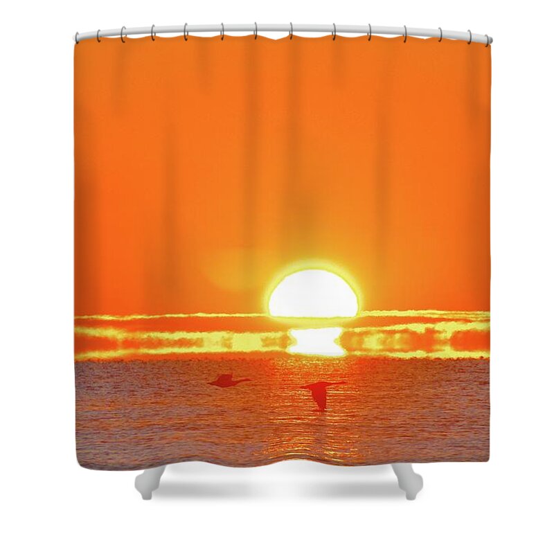 Abstract Shower Curtain featuring the digital art Geese Flying 2 by Lyle Crump