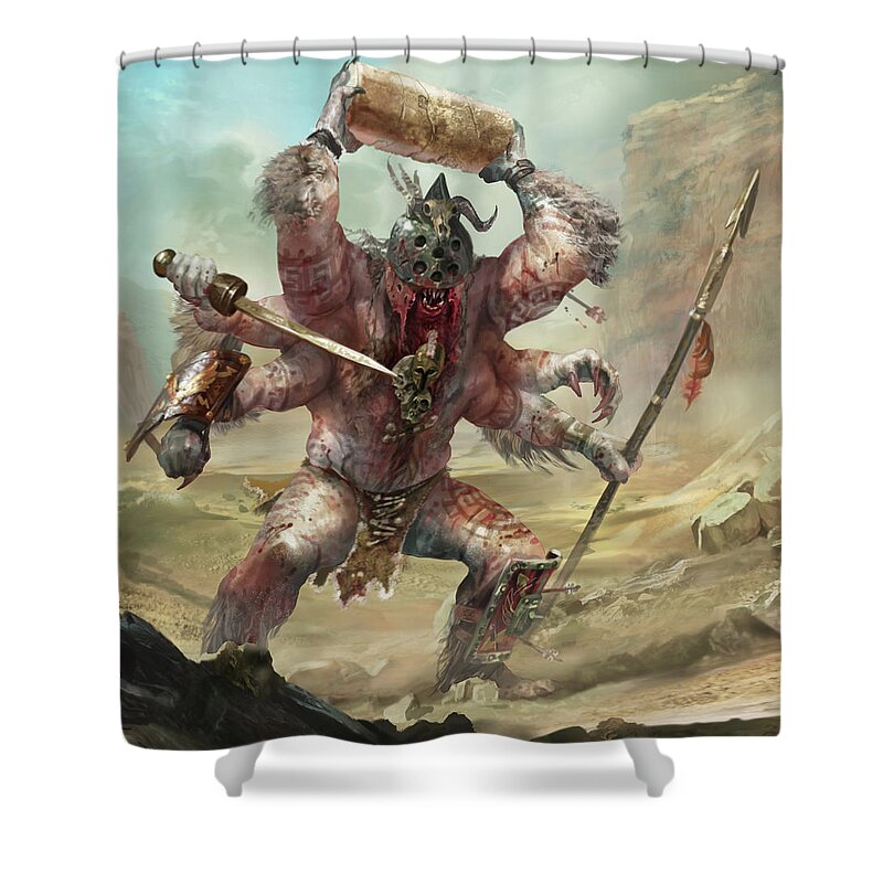 Mythology Shower Curtain featuring the digital art Gegenees Giant by Ryan Barger