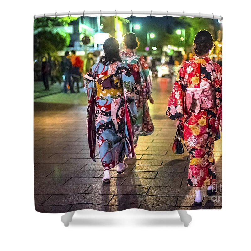 Japan Shower Curtain featuring the photograph Geishas in a rush by Pravine Chester