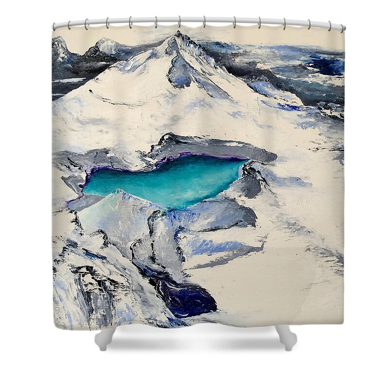 Landscape Shower Curtain featuring the painting Gemstone Lake by Terry R MacDonald