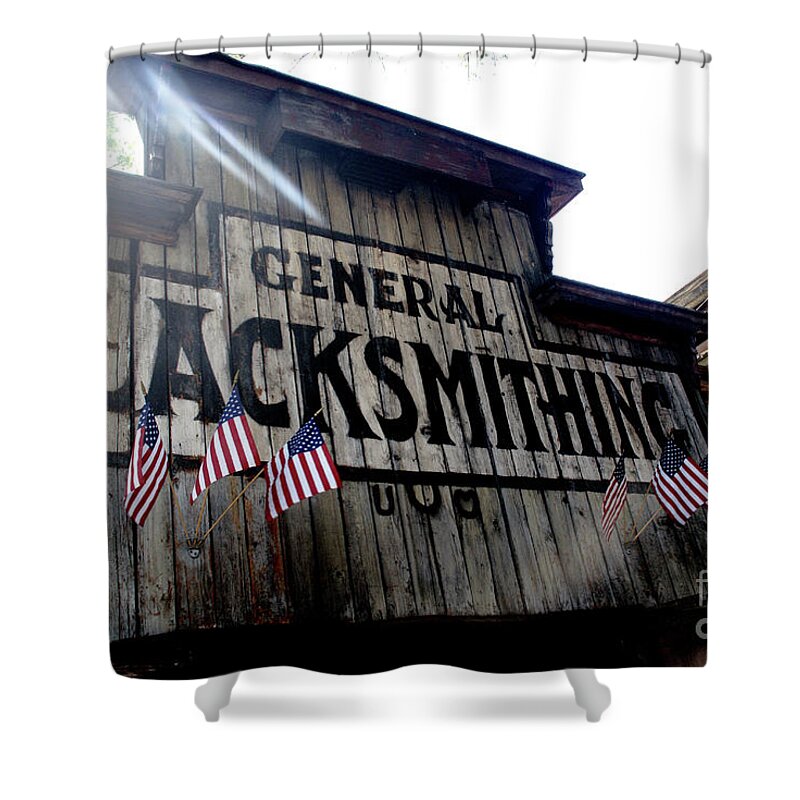 Building Shower Curtain featuring the photograph General Blacksmithing by Linda Shafer