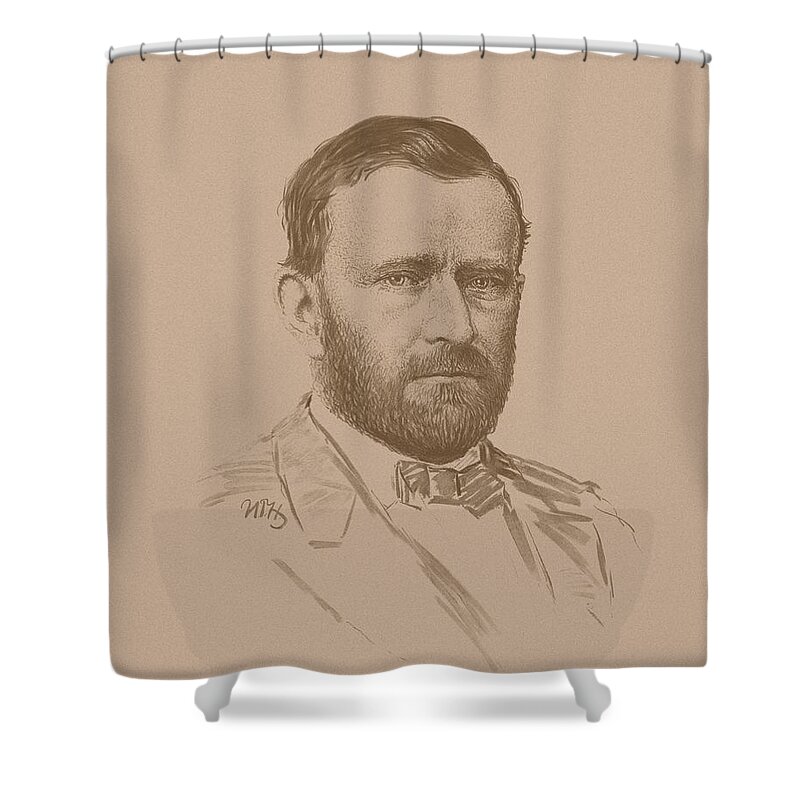 Ulysses S Grant Shower Curtain featuring the mixed media General Ulysses S Grant by War Is Hell Store