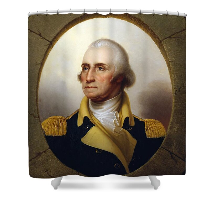 #faatoppicks Shower Curtain featuring the painting General Washington - Porthole Portrait by War Is Hell Store