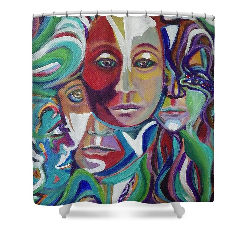 Abstract Shower Curtain featuring the painting Genetics by Linda Markwardt