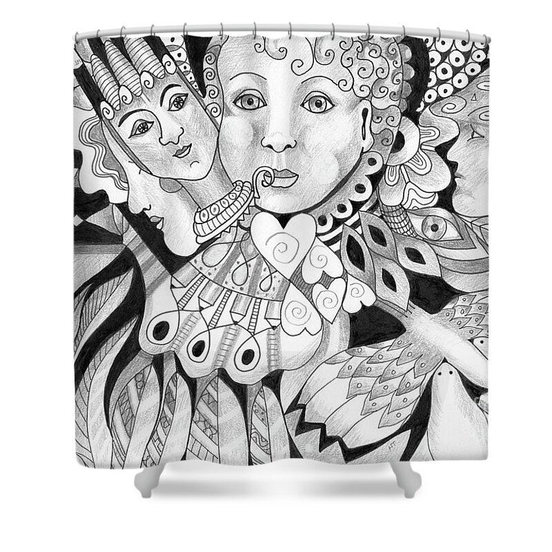 Dual Nature Shower Curtain featuring the drawing Gentle And Savage by Helena Tiainen