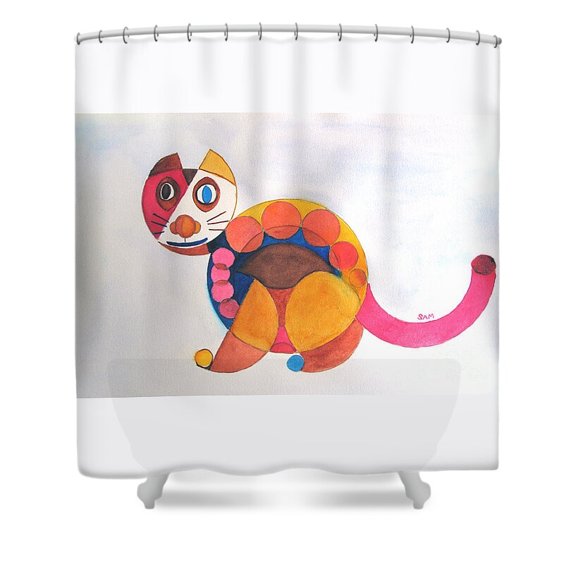 Cat Shower Curtain featuring the painting Geometric Cat by Sandy McIntire