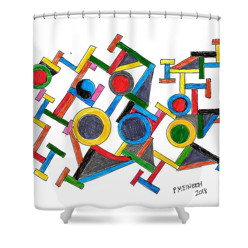 Abstract Images Shower Curtain featuring the drawing Geometric Fun by Paul Meinerth