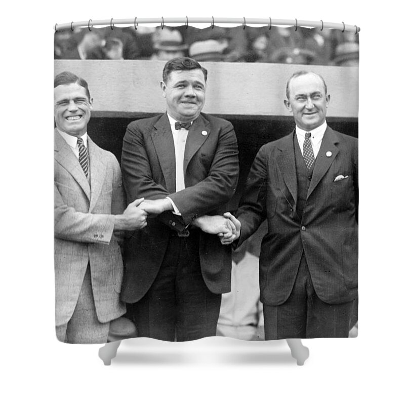 ty Cobb Shower Curtain featuring the photograph George Sisler - Babe Ruth and Ty Cobb - Baseball Legends by International Images