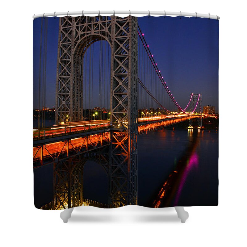 George Shower Curtain featuring the photograph George Washington Bridge at Night by Zawhaus Photography