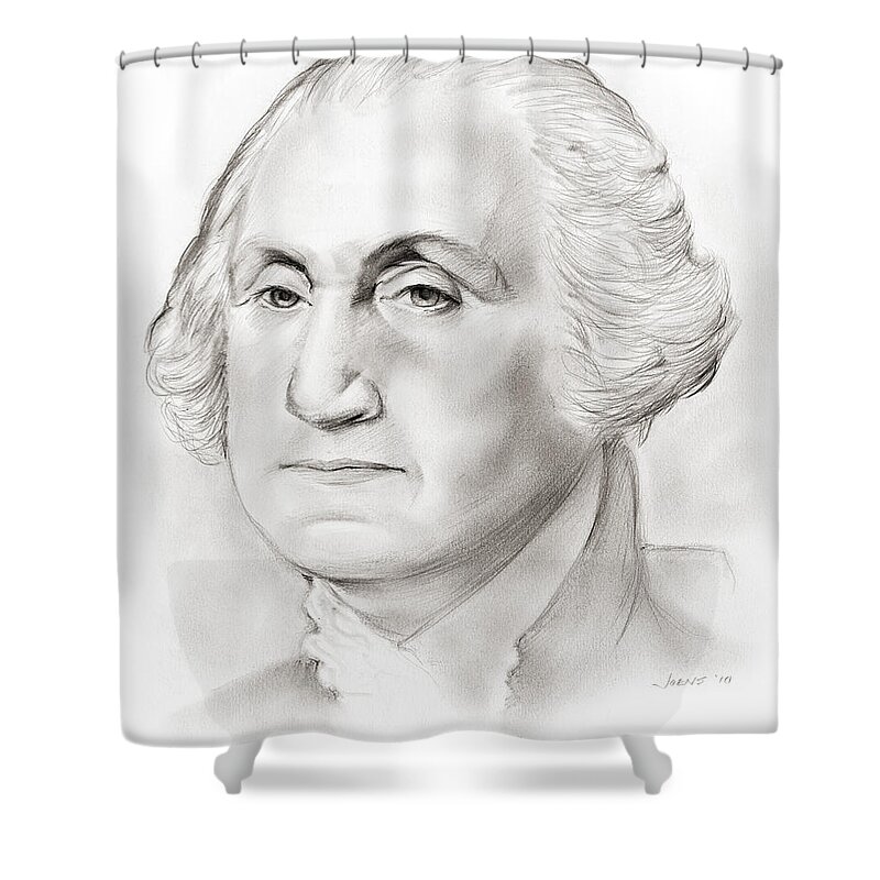 George Washington Shower Curtain featuring the drawing George Washington by Greg Joens